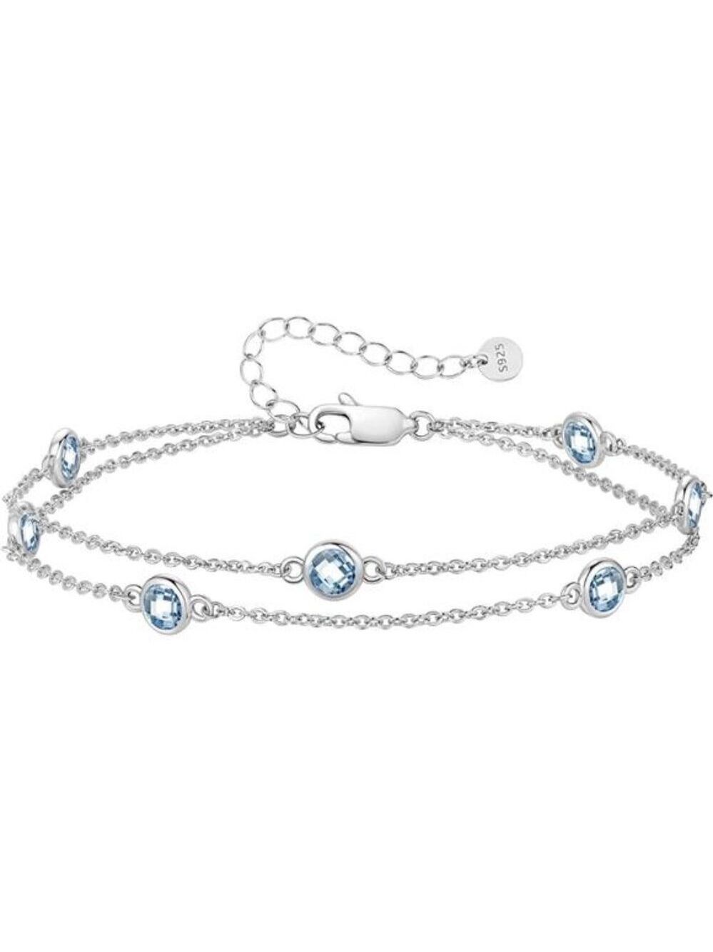 birthstone bracelet for women sterling silver double strand charm jewelry gift